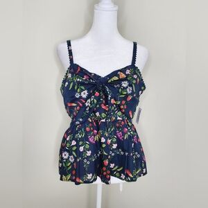 Old Navy Fruit Print Cotton Navy Blue Tie-front Flowy Summer Cami Top Large BBQ